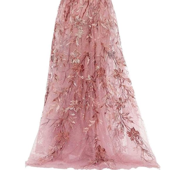 NWT MAC DUGGAL EMBROIDERED ILLUSION CAP SLEEVED A LINE LONG DRESS PINK 20263 - Picture 4 of 7